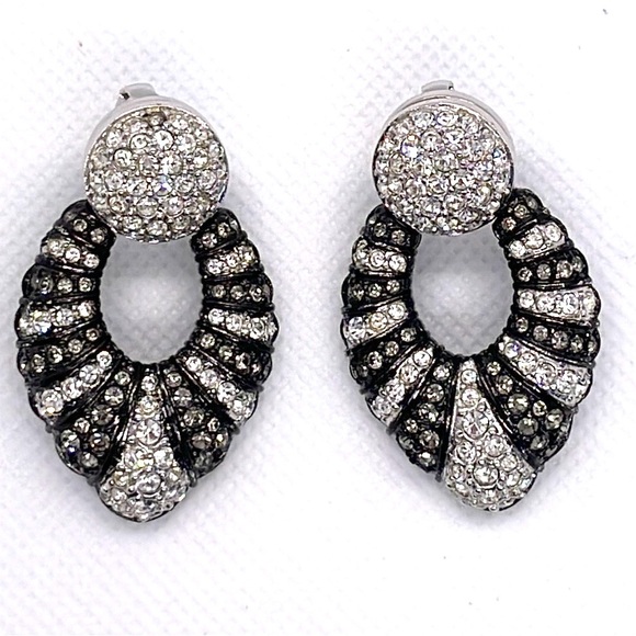 Swarovski Vintage Clip On Earrings. Black & White Crystals! Perfect Condition!